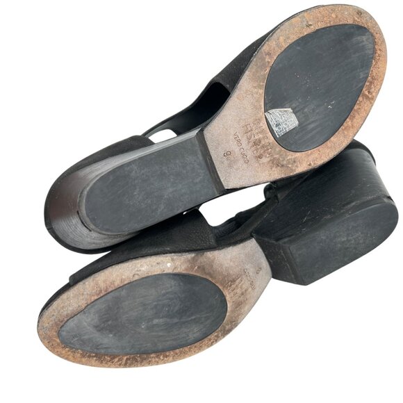 Eileen Fisher Iris Black Tumbled Nubuck Leather Stacked Heeled Sandal Size 9 - Picture 10 of 11